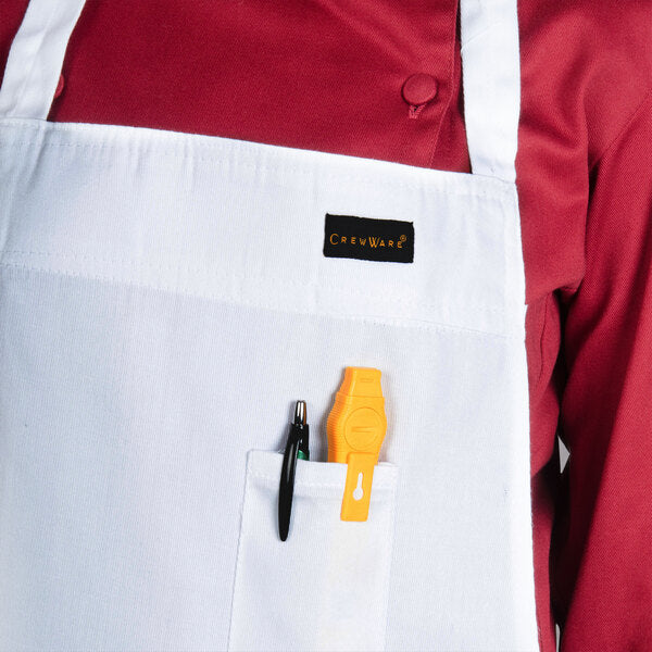 Chef Revival - 34" x 34" 65/35 Poly-Cotton White Bib Apron with Pencil Pocket - 600BAW-D