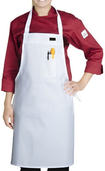 Chef Revival - 34" x 34" 65/35 Poly-Cotton White Bib Apron with Pencil Pocket - 600BAW-D