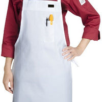 Chef Revival - 34" x 34" 65/35 Poly-Cotton White Bib Apron with Pencil Pocket - 600BAW-D