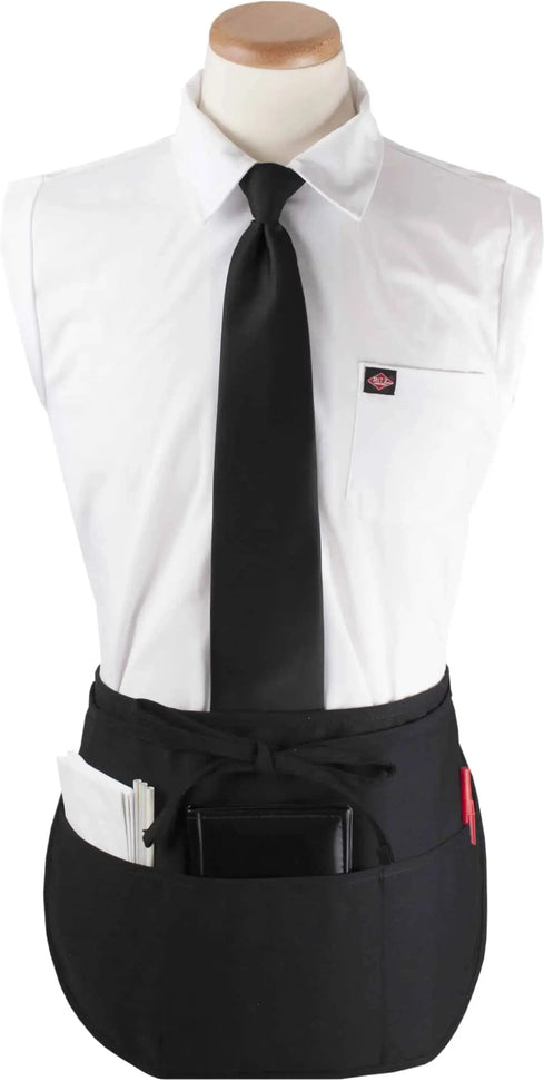 Chef Revival - Chef's Line® 20.5" x 12" Polyester Black 3 Pocket Reversible Waist Apron with Pan Pocket - CL3PWACRBK