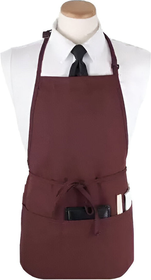Chef Revival - Chef's Line 26" x 23" Poly-Cotton Burgundy Bib Apron with 3 Pocket & Pan Pocket - CL3PBIABGFP
