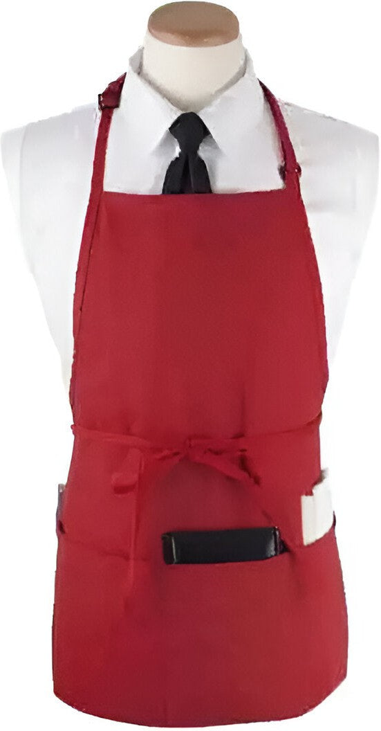 Chef Revival - Chef's Line® 26" x 23" Poly-Cotton Red Bib Apron with 3 Pocket & Pan Pocket - CL3PBIARDFP