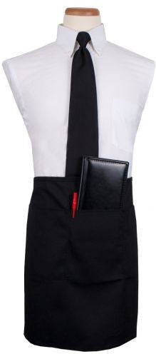 Chef Revival - Chef's Line® 26" x 18.5" Polyester Black 3 Pocket Waist Apron with Pan Pocket - CL3PWACELBK