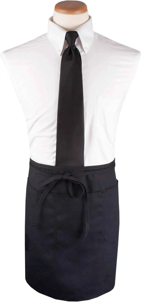 Chef Revival - Chef's Line® 26" x 18.5" Polyester Black 3 Pocket Waist Apron with Pan Pocket - CL3PWACELBK