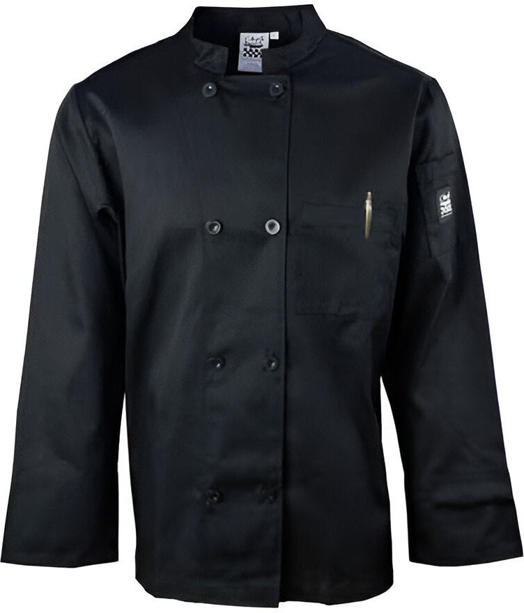 Chef Revival - Poly Cotton Basic Black Long Sleeve Chef Jacket With 8 Black Buttons With Pocket - J071BK