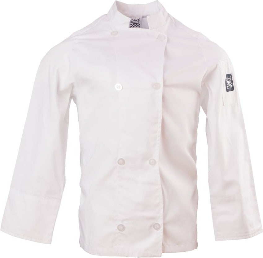 Chef Revival - Poly Cotton Basic White Long Sleeve Chef Jacket With 8 Clear Pearl Button - J049