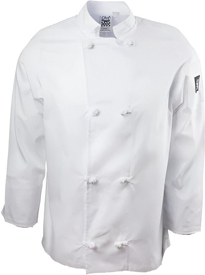 Chef Revival - Poly Cotton Basic White Long Sleeve Chef Jacket With 8 Cloth Knot Button - J050