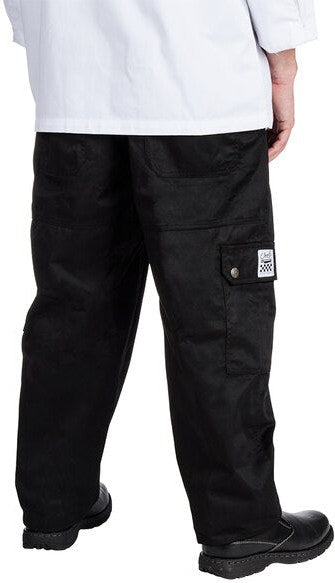 Chef Revival - Poly-Cotton Black Men's Cargo Pant with 2" Elastic Waistband - P024BK
