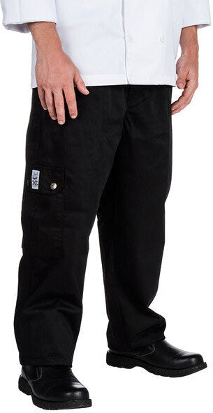 Chef Revival - Poly-Cotton Black Men's Cargo Pant with 2" Elastic Waistband - P024BK