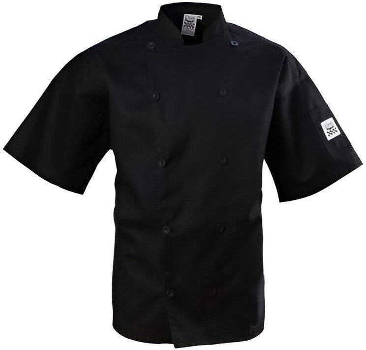 Chef Revival - Poly Cotton Black Short Sleeve Chef Jacket With 10 Black Pearl Button - J109BK