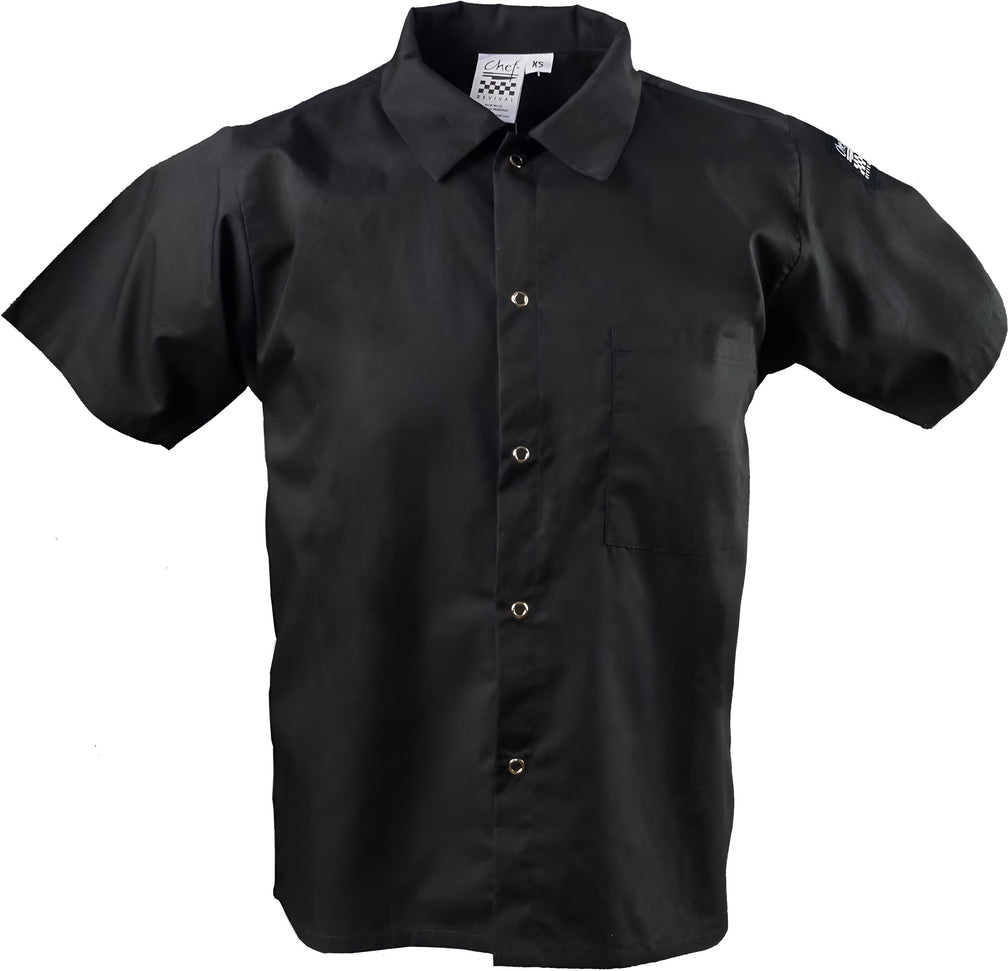 Chef Revival - Poly Cotton Black Short Sleeve Cook Shirt With 6 Snap Buttons - CS006BK - DISCONTINUED
