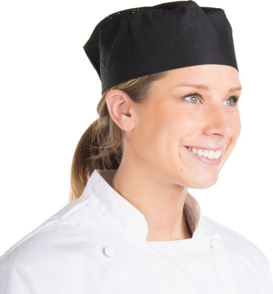 Chef Revival - Poly-Cotton Black Top Chef's Pillbox Hat & Mesh Top - H008