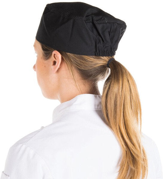 Chef Revival - Poly-Cotton Black Top Chef's Pillbox Hat & Mesh Top - H008