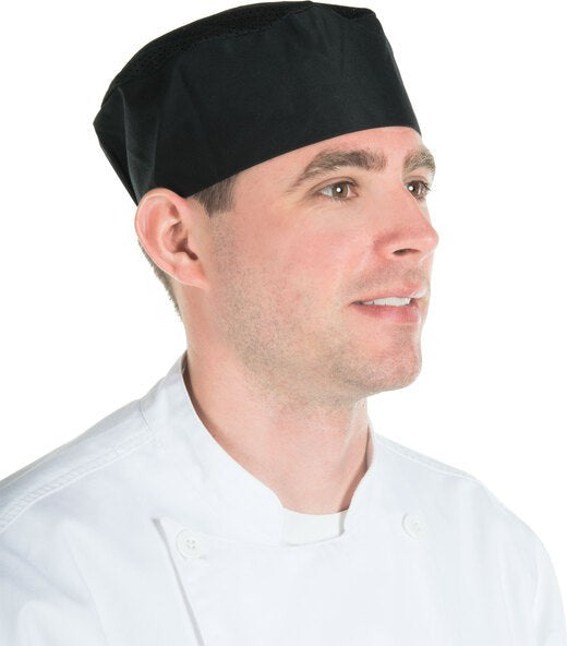 Chef Revival - Poly-Cotton Black Top Chef's Pillbox Hat & Mesh Top - H008