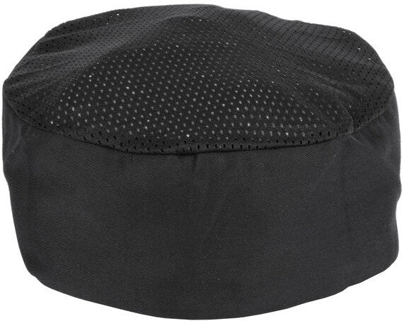 Chef Revival - Poly-Cotton Black Top Chef's Pillbox Hat & Mesh Top - H008