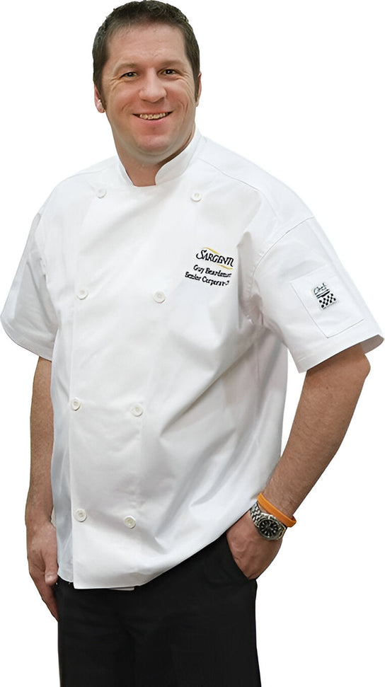 Chef Revival - Poly Cotton Classic White Short Sleeve Chef Jacket With 8 White Buttons - J005 - DISCONTINUED