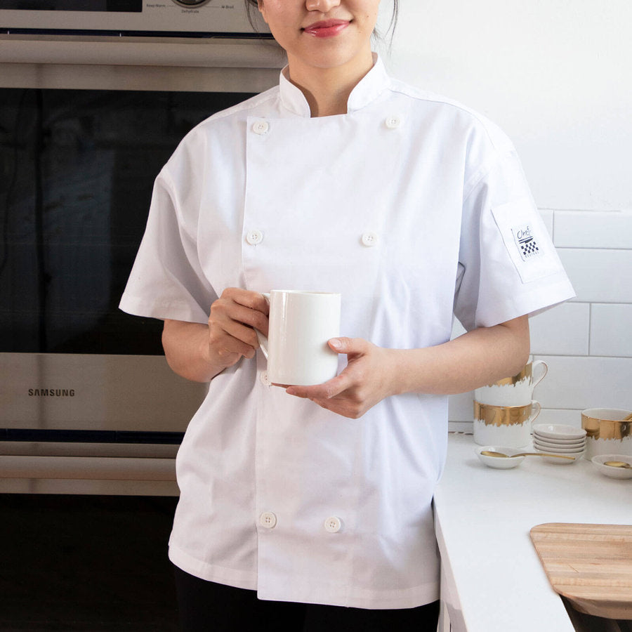 Chef Revival - Poly Cotton Classic White Short Sleeve Chef Jacket With 8 White Buttons - J005 - DISCONTINUED