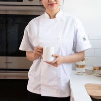 Chef Revival - Poly Cotton Classic White Short Sleeve Chef Jacket With 8 White Buttons - J005 - DISCONTINUED