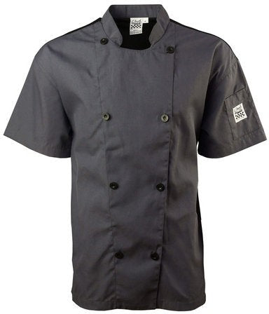 Chef Revival - Poly Cotton Performance Grey Short Sleeve Chef Jacket With 8 Black Buttons - J205GR