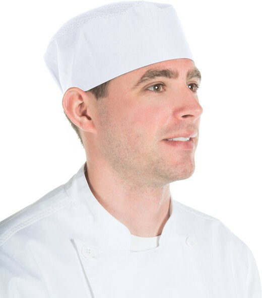 Chef Revival - Poly-Cotton White Top Chef's Pillbox Hat & Mesh Top - H002