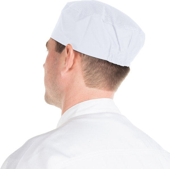 Chef Revival - Poly-Cotton White Top Chef's Pillbox Hat & Mesh Top - H002