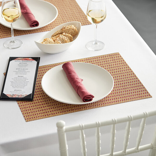 Chef Revival - RITZ® 13" x 19" PVC Rectangle Tan / Orange / Rust Open Basketweav Placemat, 12/Pack - 64905