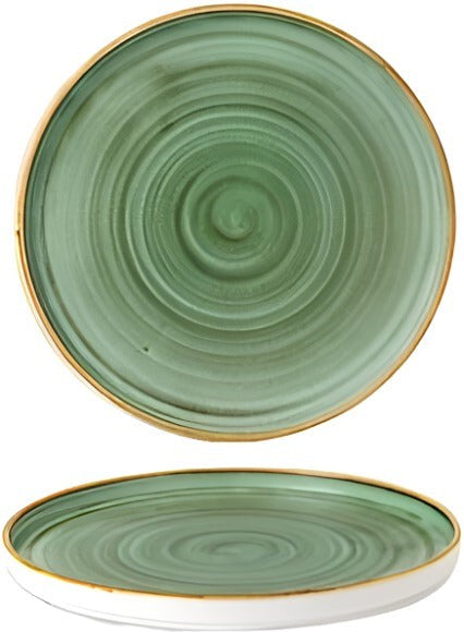 Churchill - 10.2" Super Vitrified Stonecast Samphire Green Chefs' Walled Plate, Pack of 6 - SSGSWP261