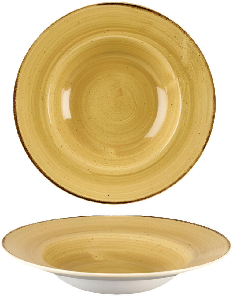 Churchill - 11" Super Vitrified Stonecast Mustard Seed Yellow Wide Rim Bowl, Pack of 12 - SMSSVWBL1