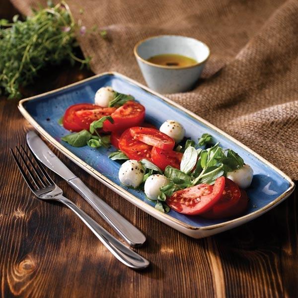 Churchill - 11.6" x 5.5" Super Vitrified Stonecast Cornflower Blue Oblong Plate, Pack of 12 - SCFSOP111