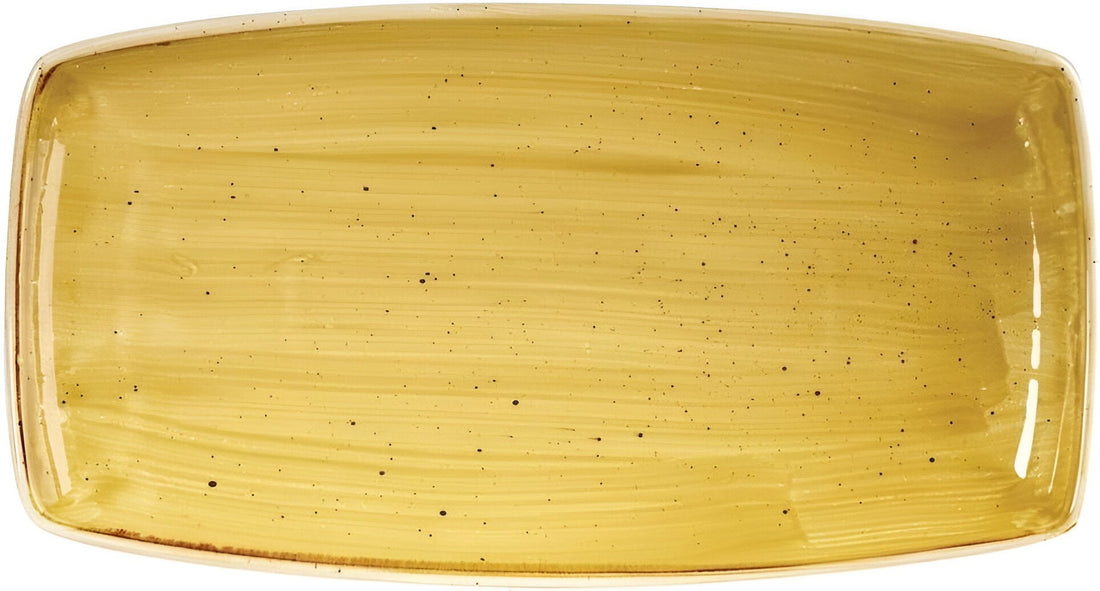 Churchill - 13.5" x 7.25" Super Vitrified Stonecast Mustard Seed Yellow Oblong, Plate Pack of 6 - SMSSOP141