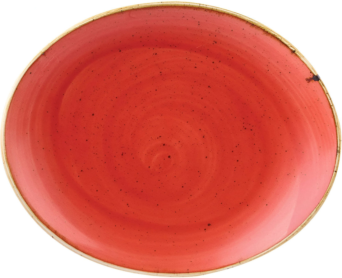 Churchill - 7.5" Super Vitrified Stonecast Berry Red Oval Coupe Plate, Pack of 12 - SBRSOP71