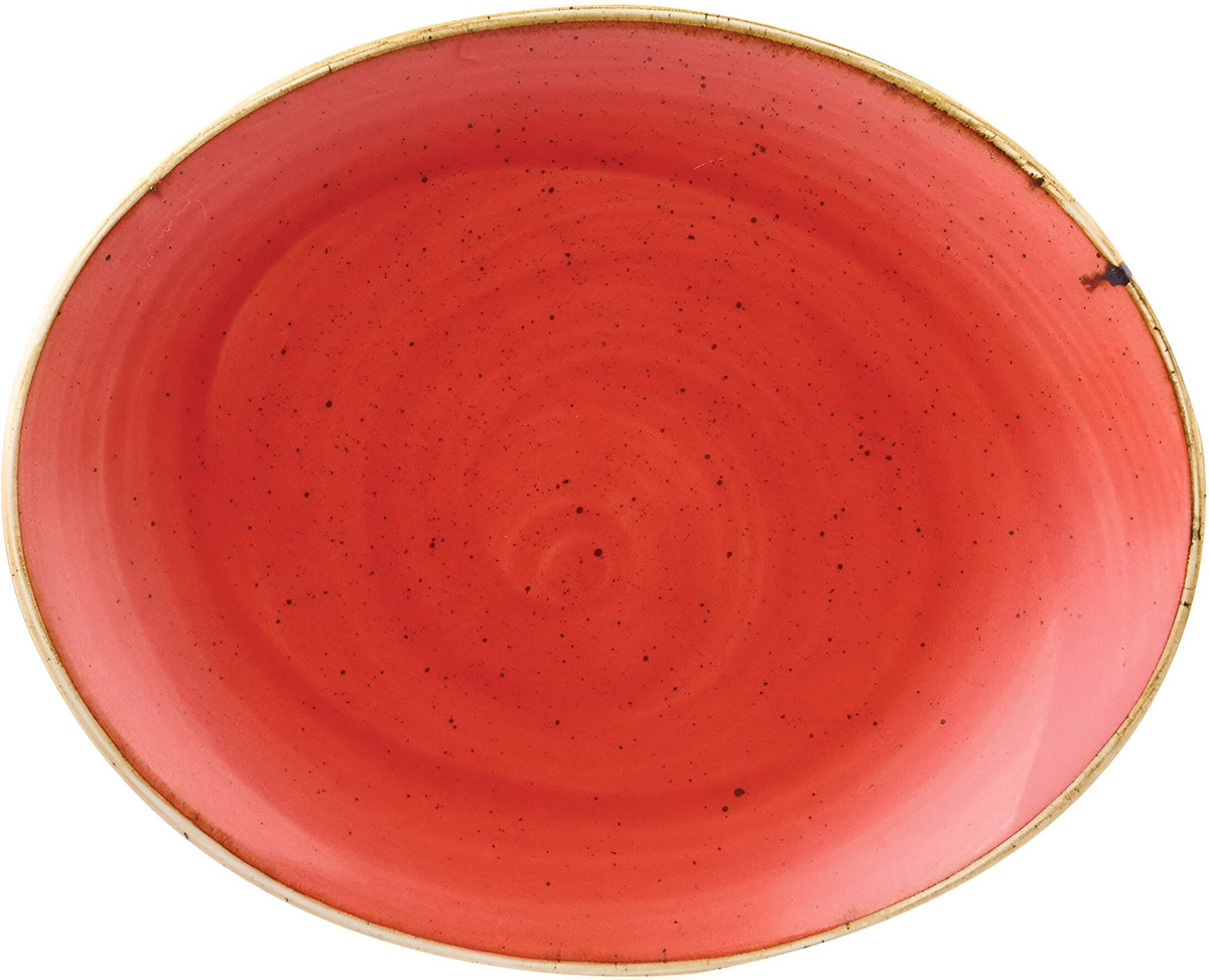 Churchill - 7.5" Super Vitrified Stonecast Berry Red Oval Coupe Plate, Pack of 12 - SBRSOP71