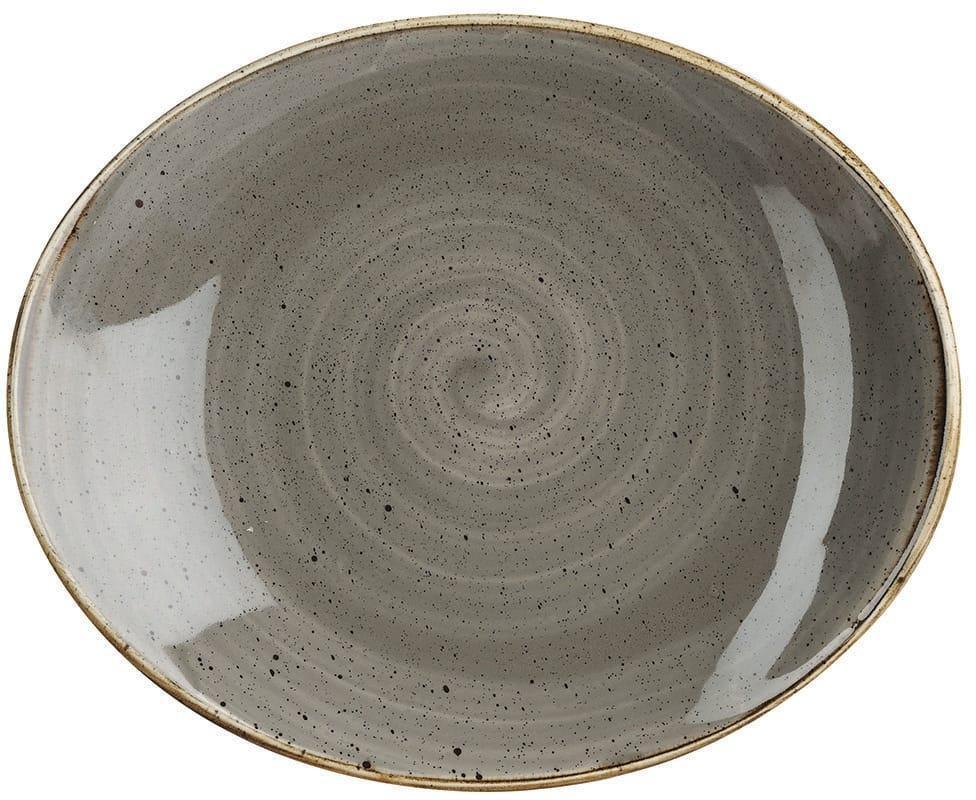 Churchill - 7.5" Super Vitrified Stonecast Peppercorn Grey Oval Coupe Plate, Pack of 12 - SPGSOP71