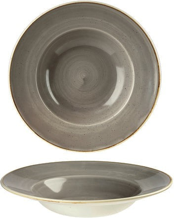 Churchill - 9.5" Super Vitrified Stonecast Peppercorn Grey Wide Rim Bowl, Pack of 12 - SPGSVWBM1