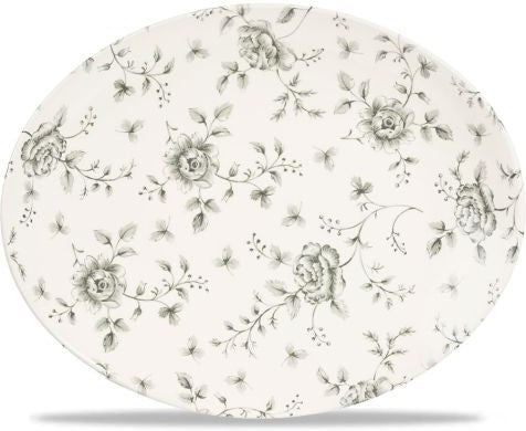 Churchill - Vintage Prints 10" Super Vitrified Grey Chintz Oval Plate, Pack of 6 - RCGOP121