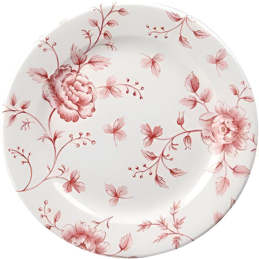 Churchill - Vintage Prints 6.6" Super Vitrified Cranberry Rose Chintz Tea Plate, Pack of 6 - RCCVP651