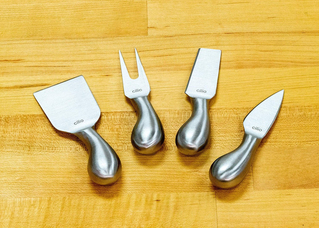 Cilio - 4 Pc Piave Brushed Stainless Steel Cheese Knife in Wooden Box - C294804