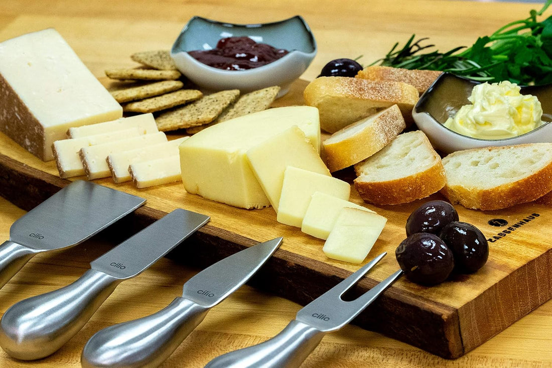 Cilio - 4 Pc Piave Brushed Stainless Steel Cheese Knife in Wooden Box - C294804