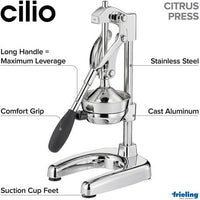 Cilio - Amalfi 7" x 8" Cast Aluminum Silver Polished Lever Pull Citrus Press - C309164