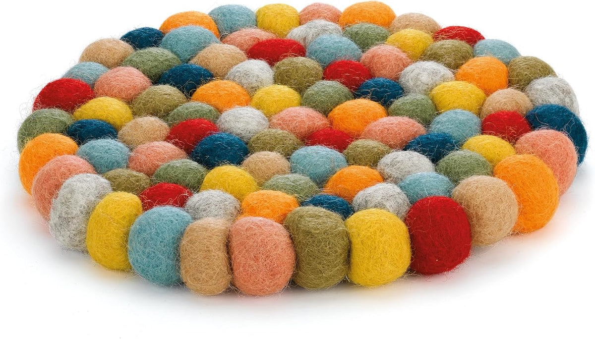 Cilio - Colore 8" Multicolor Round Virgin Wool Trivet - C469936