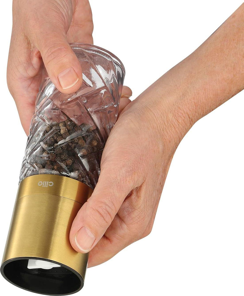 Cilio - Cristallo 6.7" Gold Glass and Stainless Steel Salt or Pepper Mill - C613551