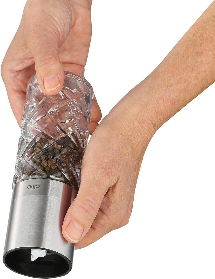Cilio - Cristallo 6.7" Silver Glass and Stainless Steel Salt or Pepper Mill - C613544