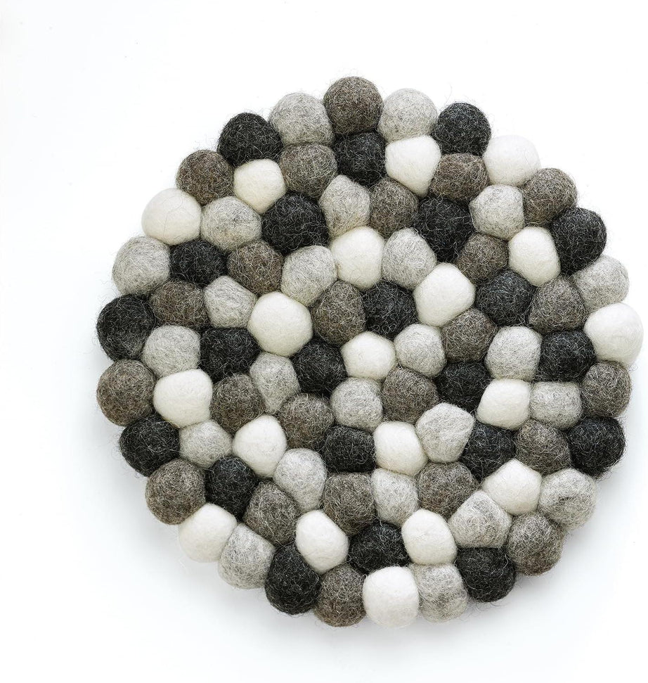 Cilio - Grigio 8" Lt Grey Round Virgin Wool Trivet - C469899