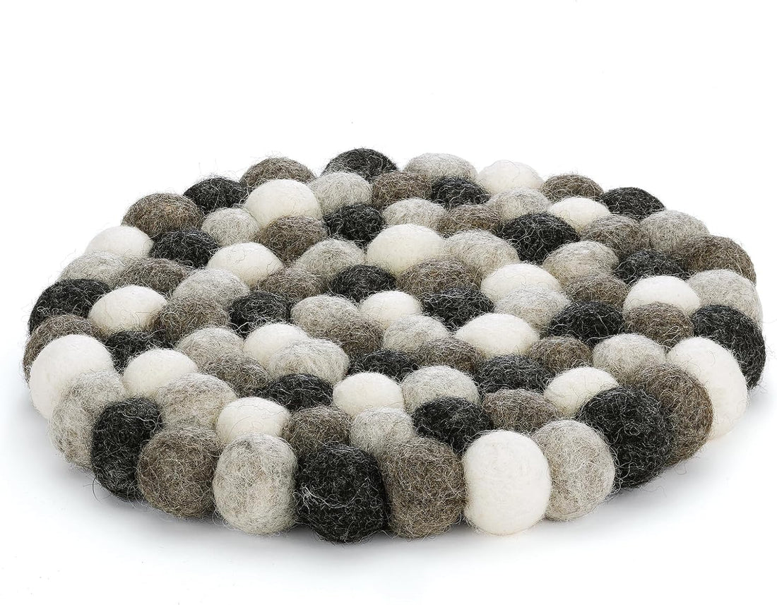 Cilio - Grigio 8" Lt Grey Round Virgin Wool Trivet - C469899