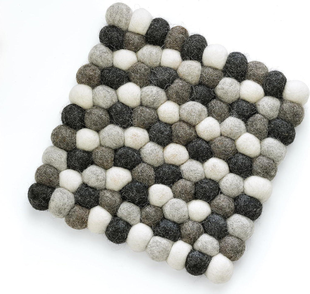 Cilio - Grigio 8" Lt Grey Square Virgin Wool Trivet - C469882