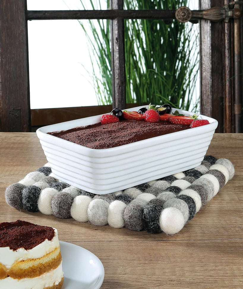 Cilio - Grigio 8" Lt Grey Square Virgin Wool Trivet - C469882