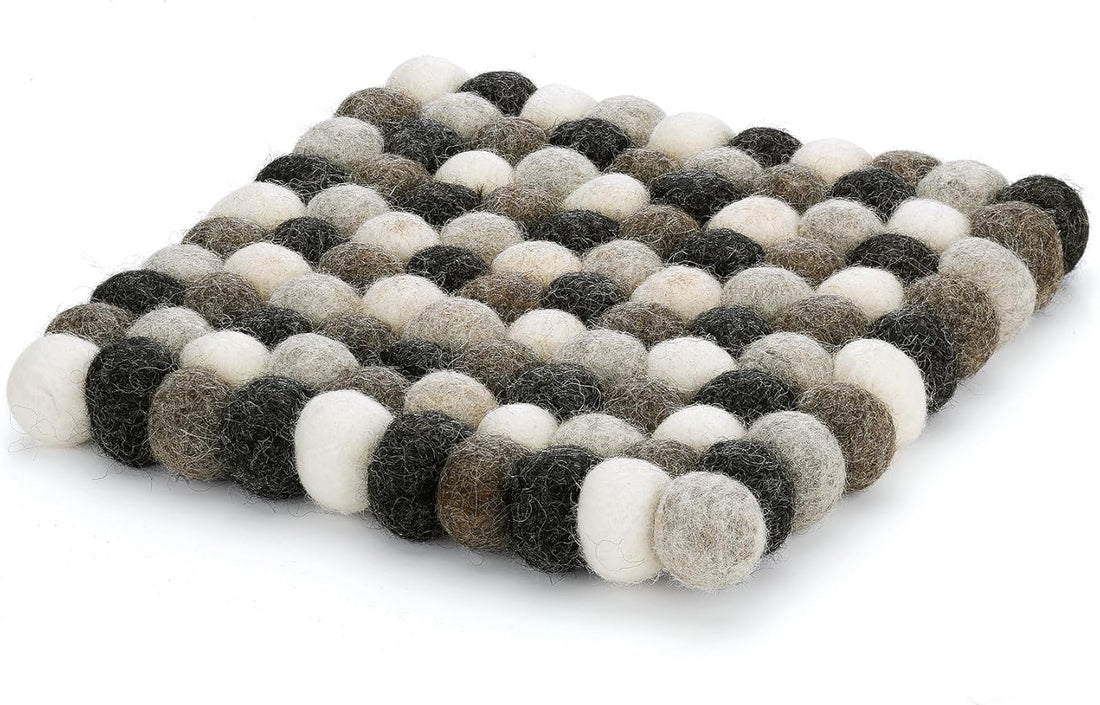 Cilio - Grigio 8" Lt Grey Square Virgin Wool Trivet - C469882