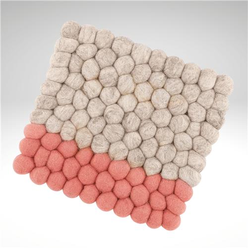 Cilio - Lana Due 8.25" Square Beige/Coral Wool Trivet - C470444