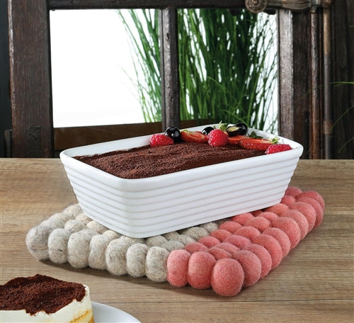 Cilio - Lana Due 8.25" Square Beige/Coral Wool Trivet - C470444