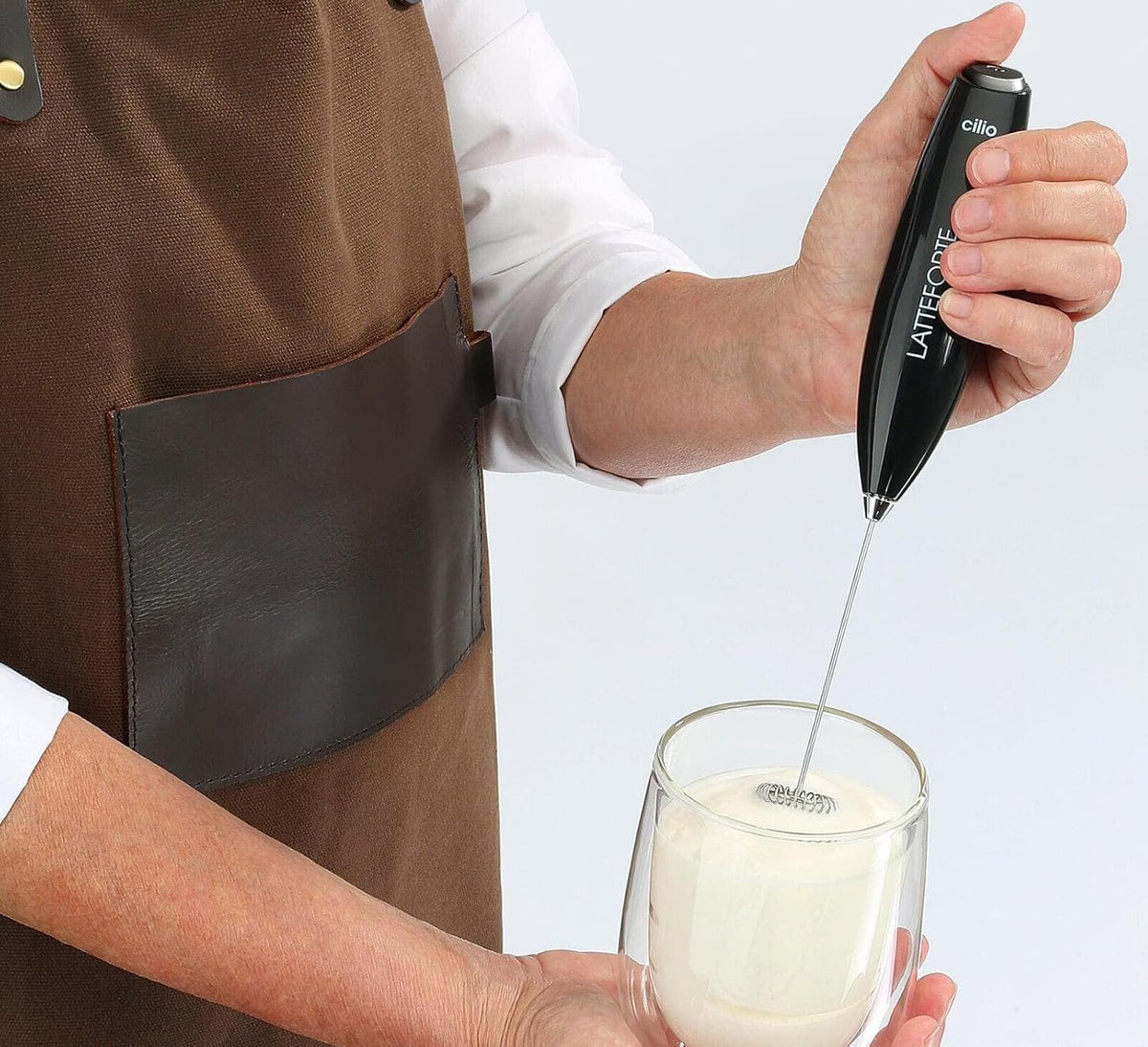 Cilio - Latteforte 9.9" White Matte Milk Frother, with Stainless Steel Stand - C103182